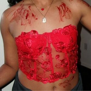 Red Floral Corset Top